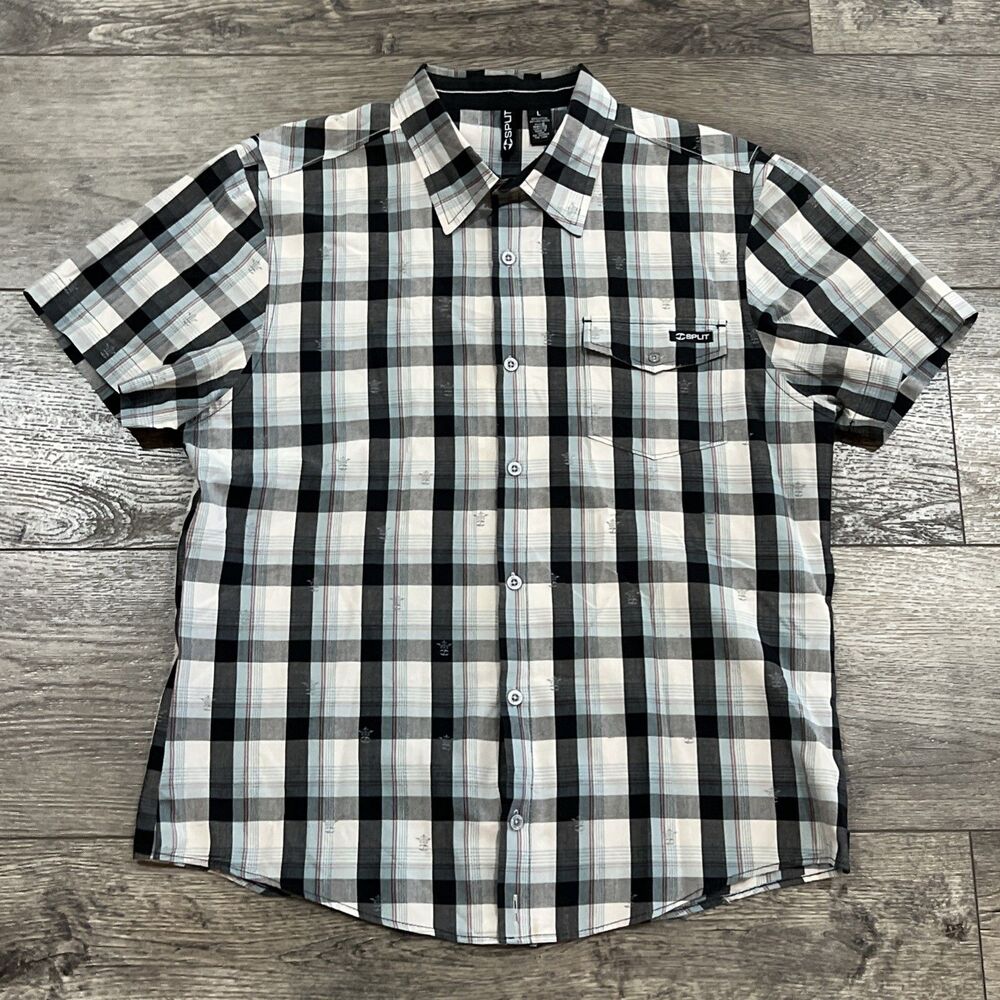 Split Short Sleeve Checkered Button Up Shirt Skate Grunge - Men’s Large